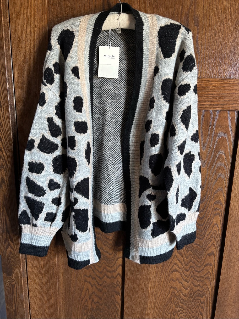 Black and Cream Leopard Open Cardigan Sweater. M/L. Miracle